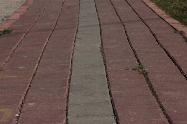 Parktaki dekoratif taş kaldırım yolu.