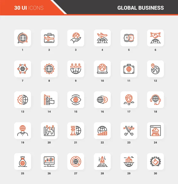 Global Business Flat Line Web Conceptos de iconos — Archivo Imágenes Vectoriales