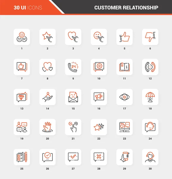 Gestión de Relaciones con el Cliente Iconos de Línea Plana — Vector de stock