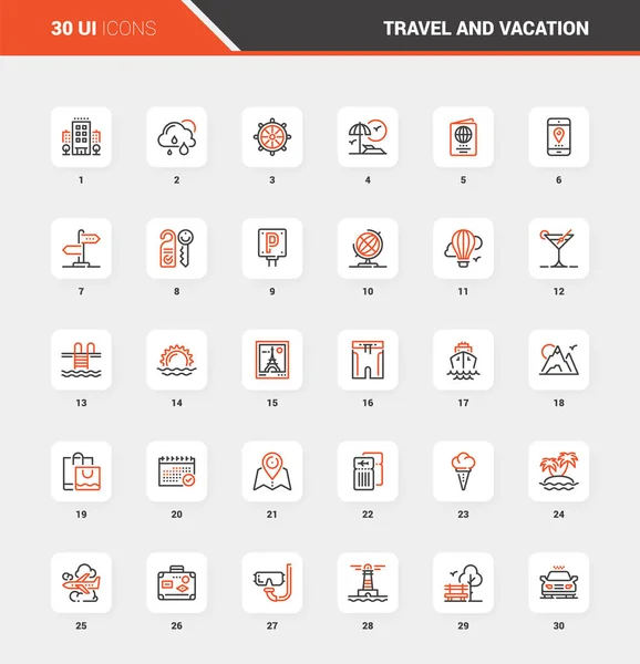 Viajes y vacaciones Flat Line Web Conceptos de iconos — Vector de stock