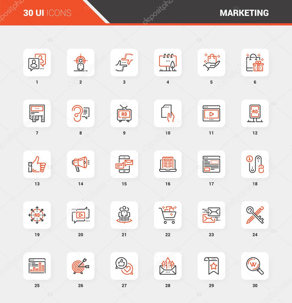 Marketing and Advertising Flat Line Web Icons