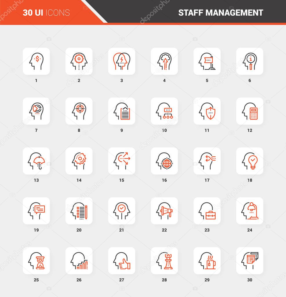 Business and Staff Management Flat Line Web Icons