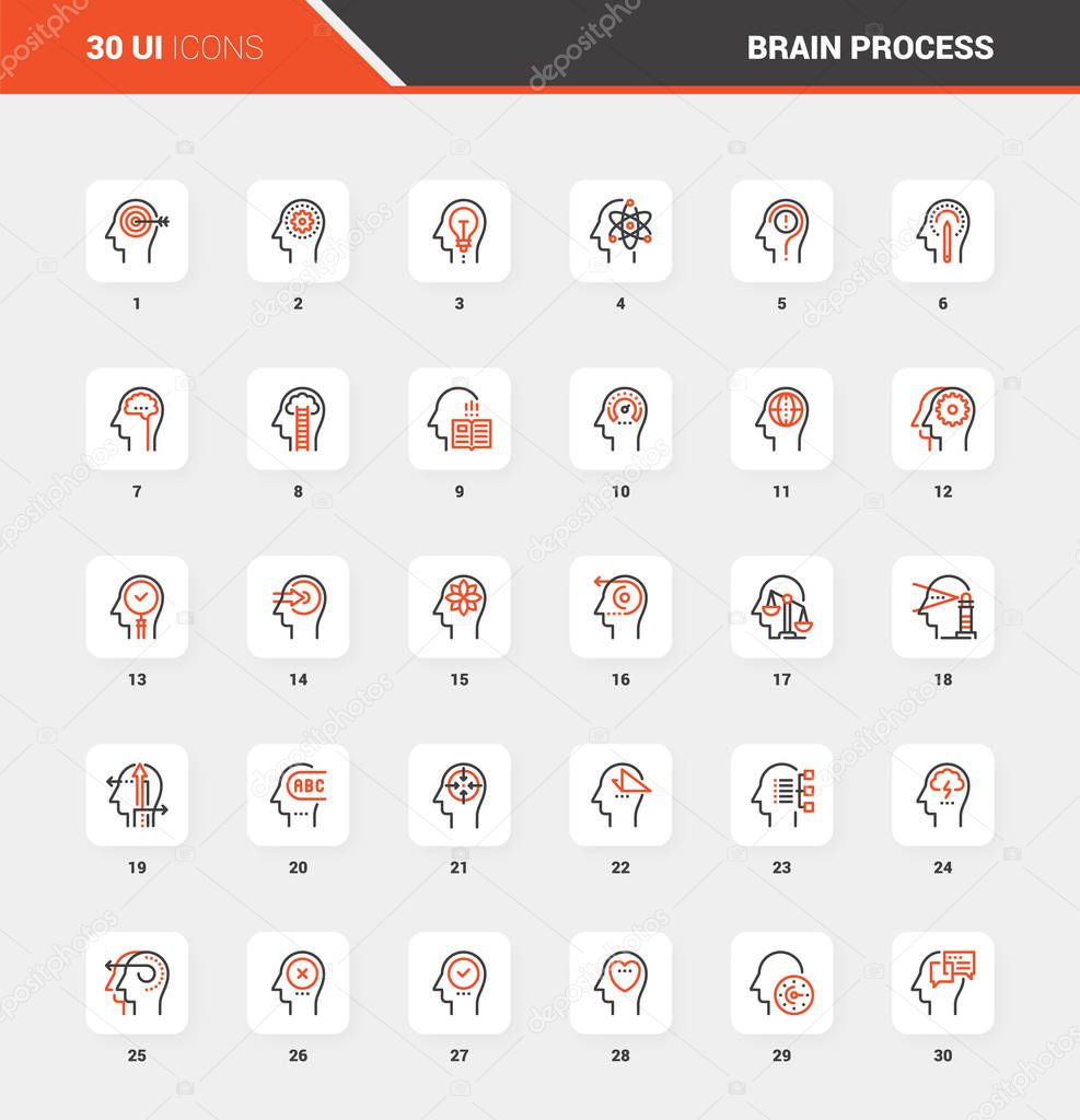 Thinking and Brain Process Flat Line Web Icons