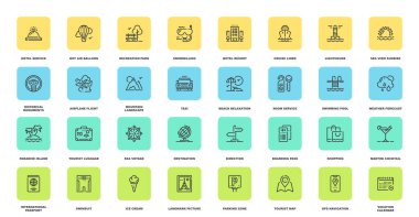 Turizm ve seyahat eden düz çizgili web simgeleri. Ayarlanabilir darbelere sahip her bir simge mükemmel 48X48 piksel boyutunda dizayn edilmiştir. Tamamen düzenlenebilir ve kullanımı kolay..