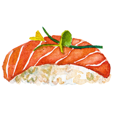 Suluboya boyalı suşi. El yapımı taze deniz ürünleri tasarımı elementi