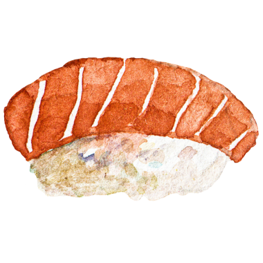 Suluboya boyalı suşi. El yapımı taze deniz ürünleri tasarımı elementi