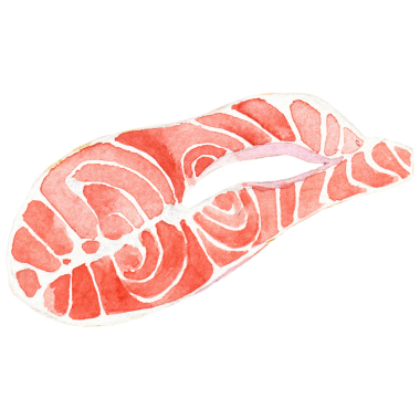 Suluboya boyalı somon fileto El taze deniz ürünleri elementi çizdi