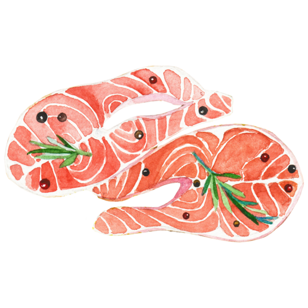 Suluboya boyalı somon fileto El taze deniz ürünleri elementi çizdi