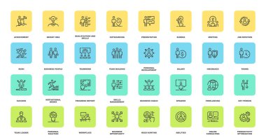 Vektör iş insanlar düz çizgi web simgeler kümesi. Her simge özenle tasarlanmış piksel mükemmel 48 x 48 Boyut ızgarası üzerinde ayarlanabilir darbeleri ile. Tamamen düzenlenebilir ve kullanımı kolay.