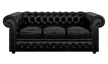 Beyaz arka planda izole edilmiş siyah klasik deri kanepe..