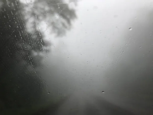 Conducir Autopista Con Mucha Niebla Carretera Fría Mañana — Foto de Stock