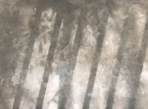 Sombra da barra de balaústre e pequenas folhas de árvore brilham no cimento cinza — Fotografia de Stock