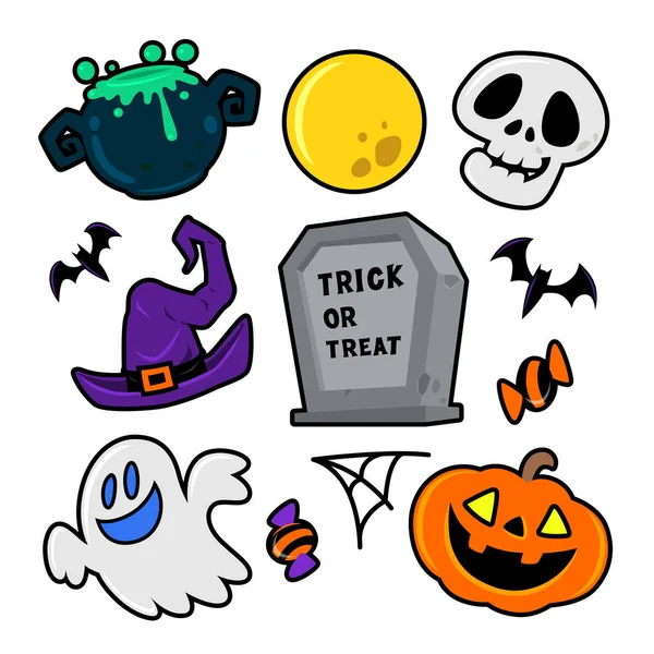 Halloween Estilo Cartoon Elementos Conjunto Ícones Vetoriais —  Vetores de Stock