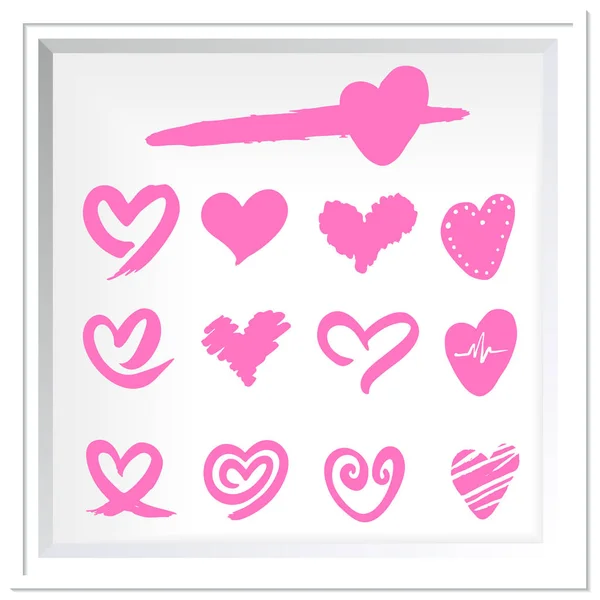 Freehand Drawing Heart Vectors Set White Frame — Stock Vector