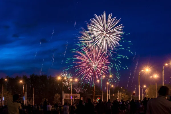 fireworks in a small town, slow shutter speed