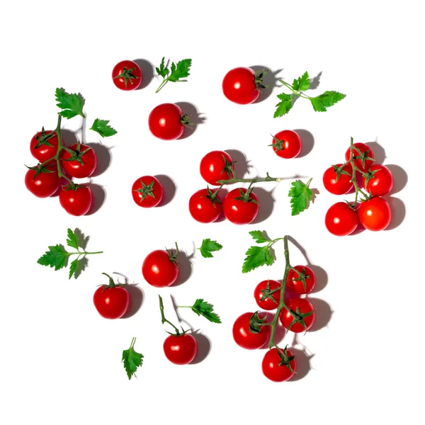 Tomates Cerises Sur Branche Petites Tomates Cerises Avec Des Feuilles — Photo