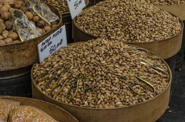 The pistachio nuts at the turkish market. Turkish bazaar in Gaziantep, Turkey