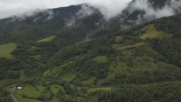 Vista Aérea Das Montanhas Dos Cárpatos Ucrânia Cobertas Nuvens — Vídeo de Stock