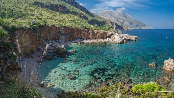 Panorama Cala Disa One Beautiful Beaches Nature Reserve Zingaro Sicily — Stock Photo, Image