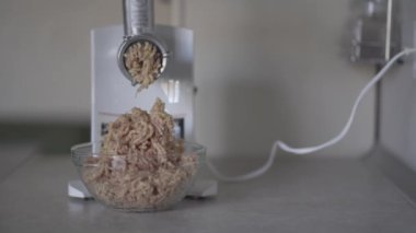 Et, kıyılmış et içine öğümüş. Mutfakta et taşlama