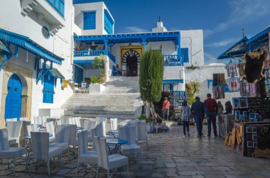 Sidi Bou Said, Tunis, Tunus turistik yere güzel görünümü