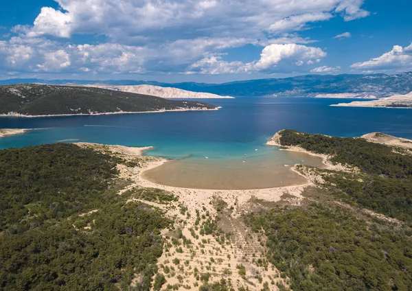 Vista Aérea Playa Del Sahara Isla Rab Tierra Firme Croacia Imagen De Stock