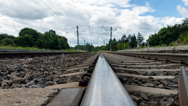 Kolej Biegnąca Panoramy Zbliżenie — Zdjęcie stockowe