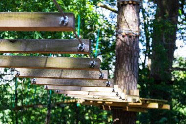 Ormandaki engelli parkurun bir parçası. Olağanüstü bir spor. Yakın plan..