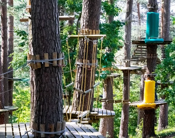 Part of an obstacle course in the forest. Extreme sport.