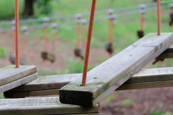 Touw Met Een Houten Brug Deel Van Kabelbaan Een Close — Stockfoto