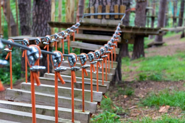 Touw Met Een Houten Brug Deel Van Kabelbaan Een Close — Stockfoto