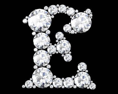 elmas harfler üzerinde siyah (yüksek çözünürlükte 3d görüntü) - illüstrasyon izole değerli taşlar ile