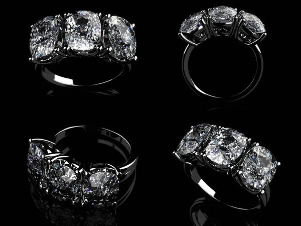 Anillo sobre fondo negro .3D rendering —  Fotos de Stock