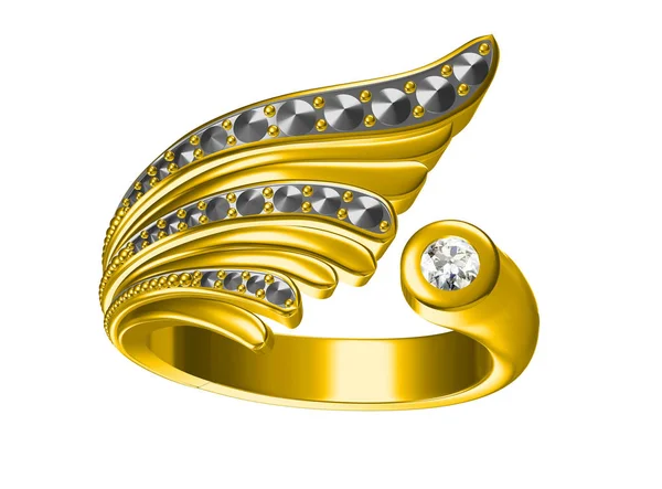 Svatební prsten na bílém pozadí. 3D vykreslování — Stock fotografie