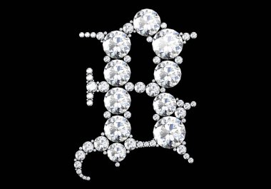 Siyah.3d render izole değerli taşlar ile elmas harfler