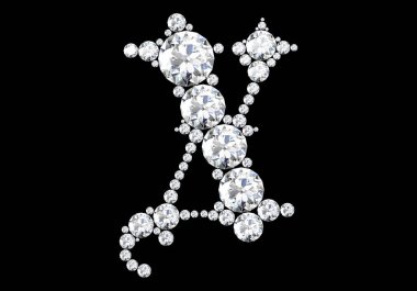 Siyah.3d render izole değerli taşlar ile elmas harfler