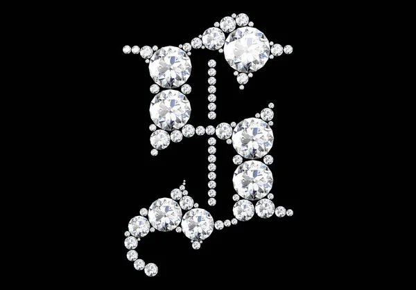 Diamant letters met edelstenen geïsoleerd op zwart. 3D-rendering — Stockfoto
