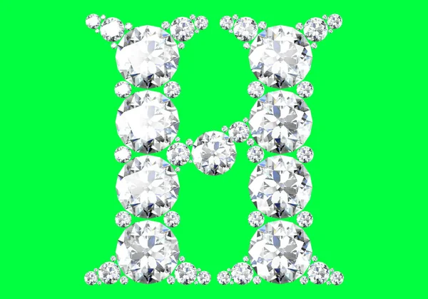 Алфавіт діамантів на зеленому фоні, 3D рендерингу . — стокове фото