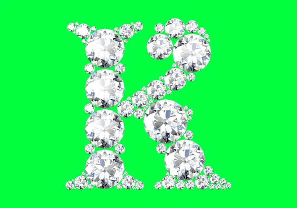 Diamond alphabet on green background, 3D Rendering.