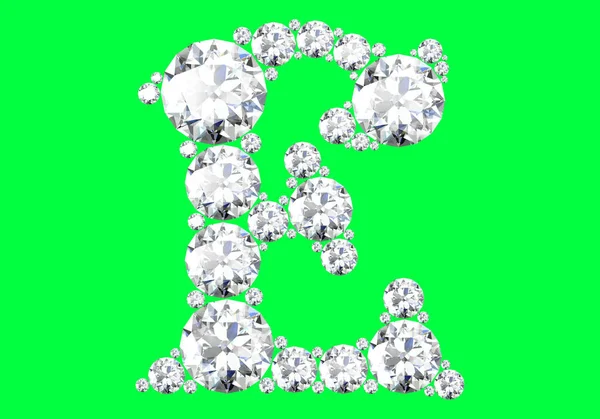Diamond alphabet on green background, 3D Rendering. — Stock Photo, Image
