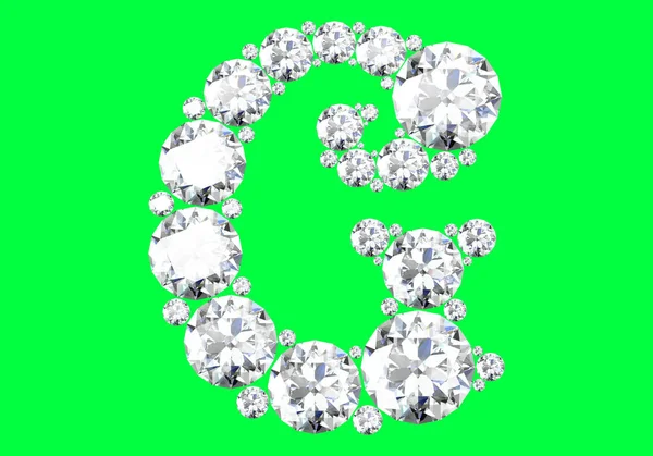 Алмазный алфавит на зеленом фоне, 3D рендеринг . — стоковое фото