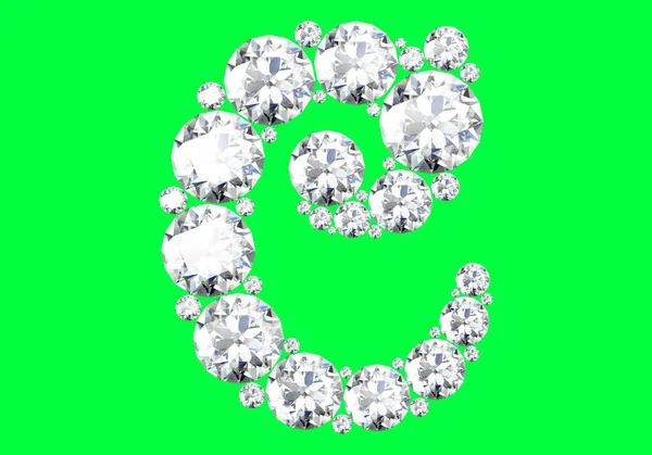 Diamond ábécé zöld alapon, 3D renderelés. — Stock Fotó