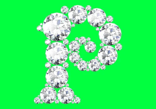 Diamond alphabet on green background, 3D Rendering. — Stock Photo, Image