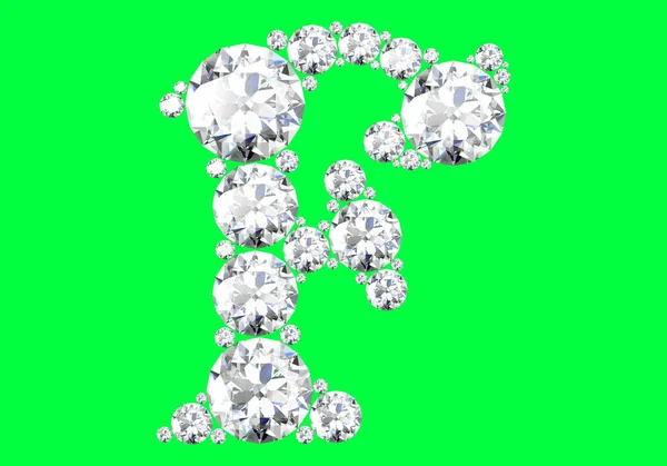 Diamond alphabet on green background, 3D Rendering. — Stock Photo, Image