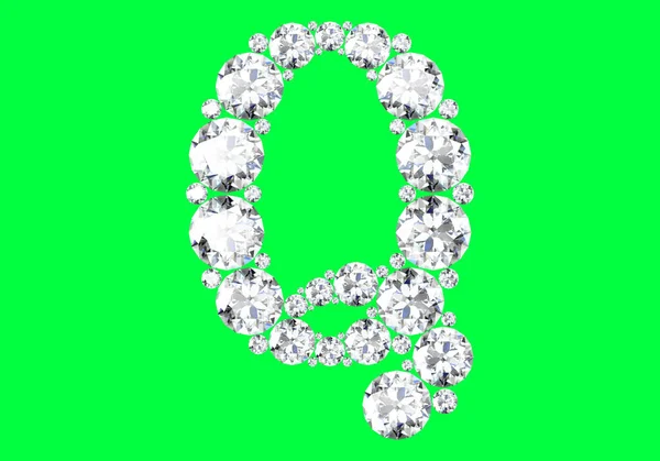 Alfabeto diamante sobre fondo verde, representación 3D . — Foto de Stock