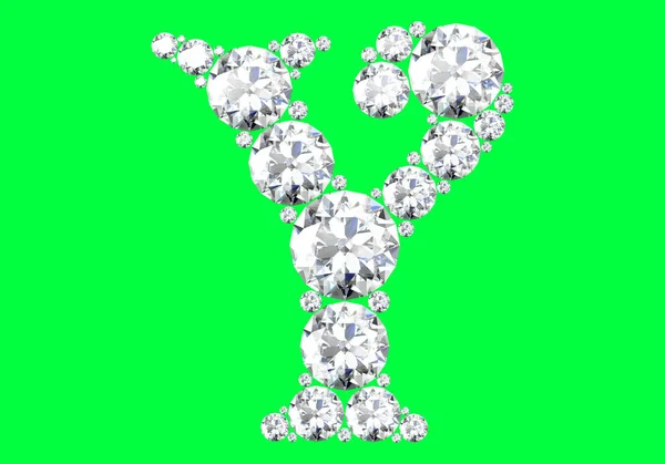 Diamant-Alphabet auf grünem Hintergrund, 3D-Darstellung. — Stockfoto