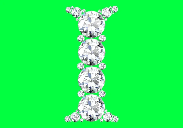 緑色の背景にダイヤモンドのアルファベット、3Dレンダリング. — ストック写真