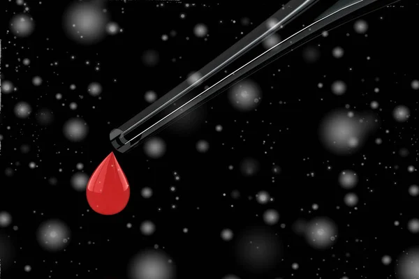 Gros plan d'une pipette laissant tomber un échantillon rouge dans un tube à test.3D — Photo