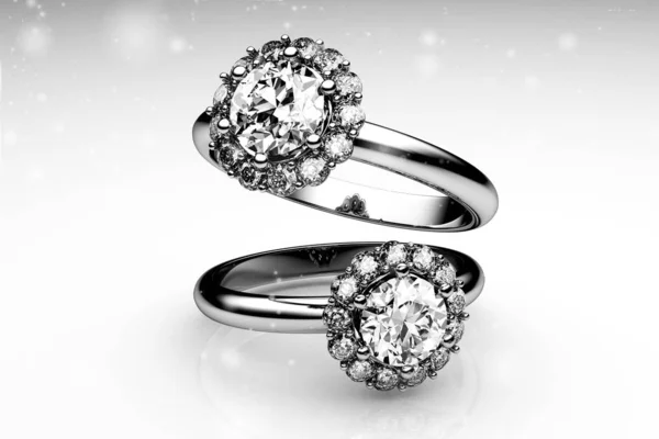 Bague de mariage avec diamant. Un signe d'amour. Bijoux mode .3D ren — Photo