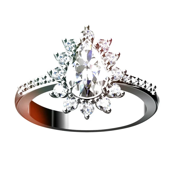 Trouwring met diamant. Teken van liefde. Mode-sieraden. 3D ren — Stockfoto